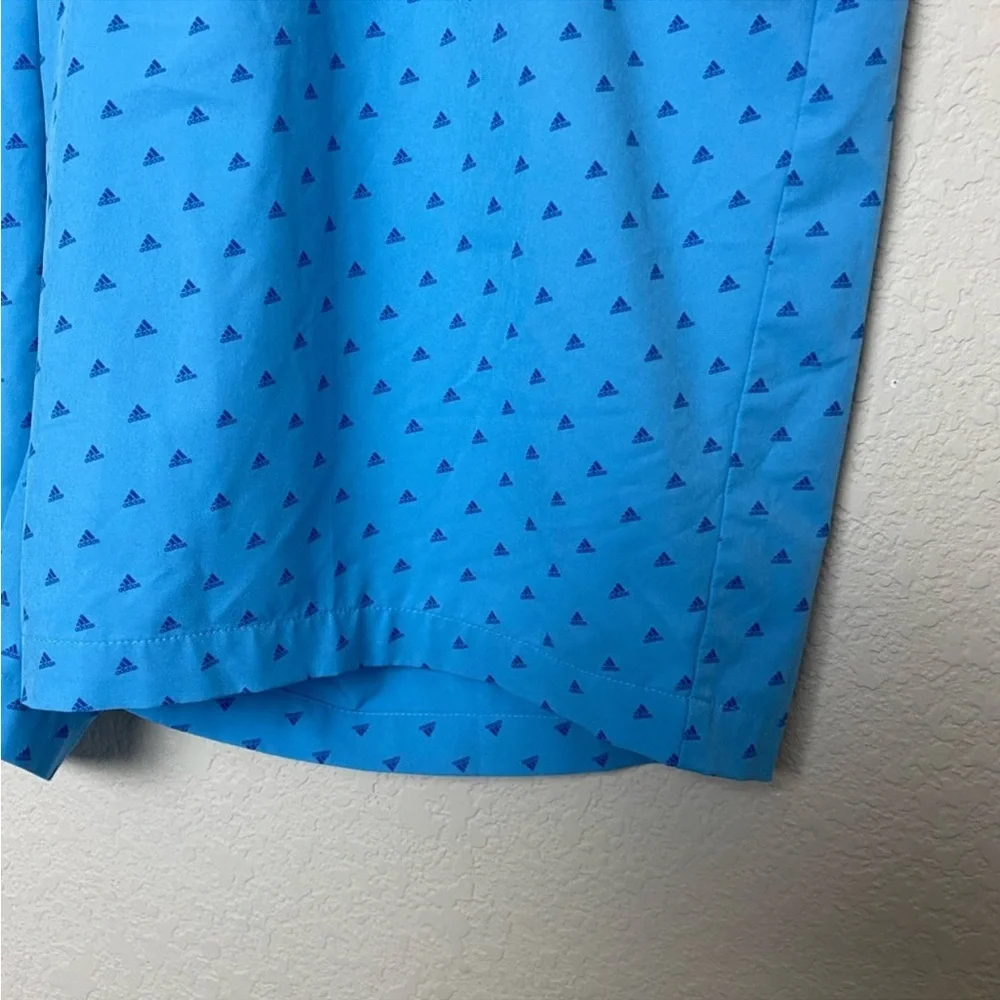 Adidas Light Blue Ultimate 365 Stretch Golf All Over Logo Print Golf Shorts 42”